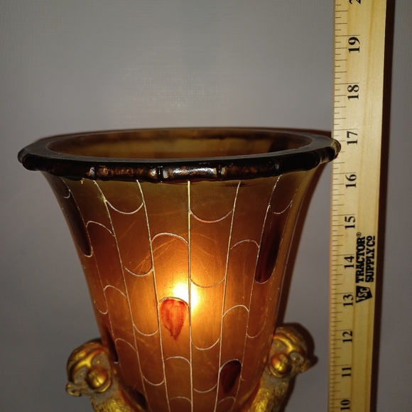 Vintage Intricate Lamp. Monkeys On Palm Tree Ratan Resin Base Mosaic Amber Shade - Picture 11 of 16